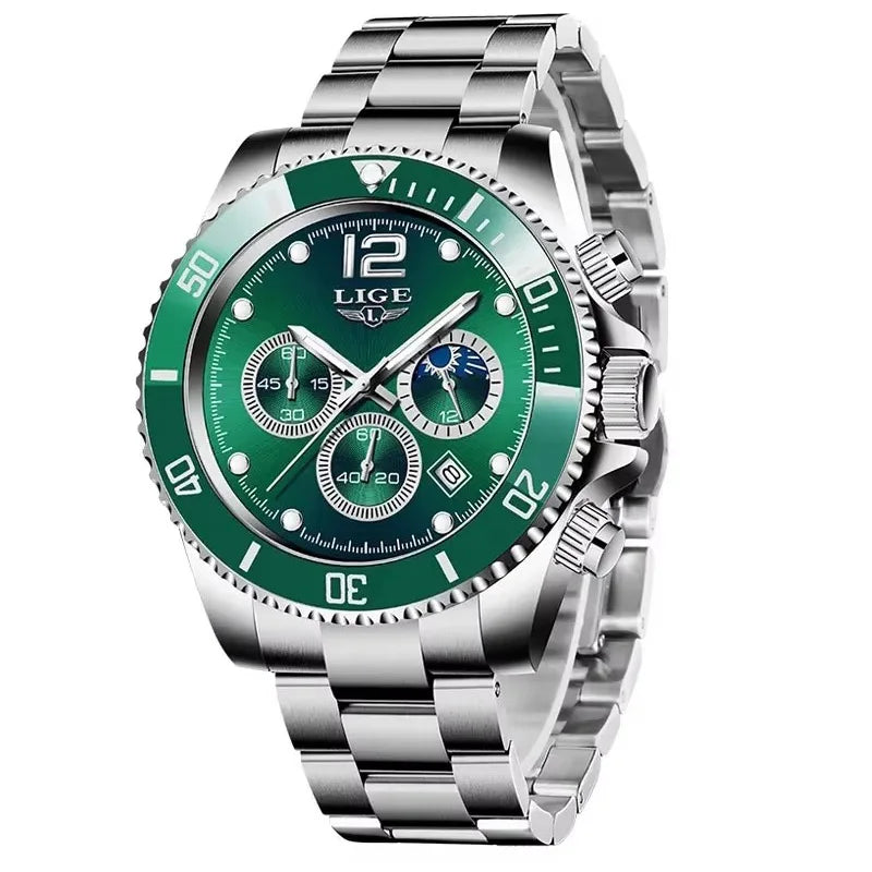 Mens Watches LIGE Top Brand Luxury Watch for Men Waterproof Sports Stainless Chronograph Quartz Wristwatch Relogio Masculino+Box
