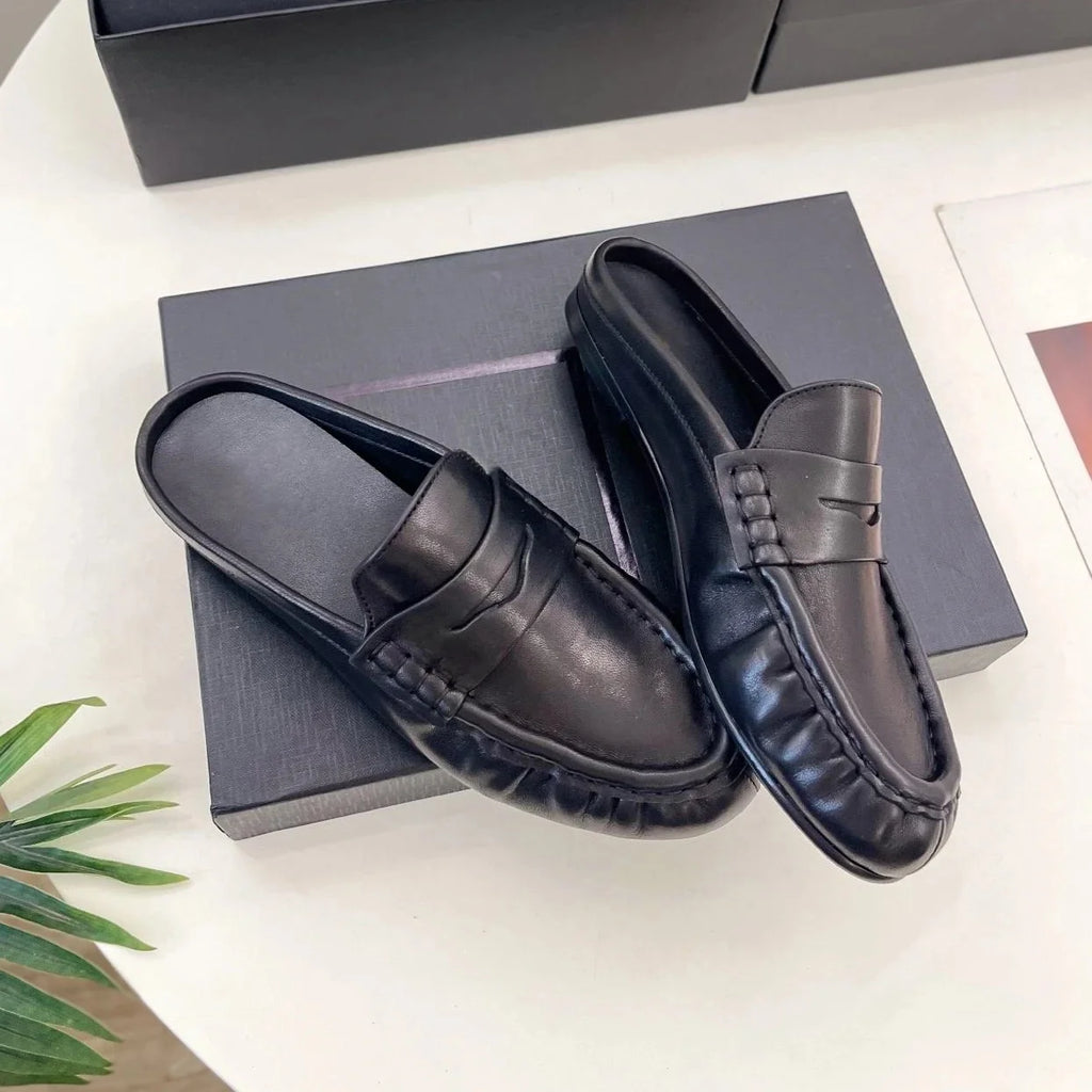 Genuine Leather Round-toes Mary Janes Slingback Gladiator Sandals Mules Loafers Female Slip-Ons Handmade Shoes Zapatos De Mujer