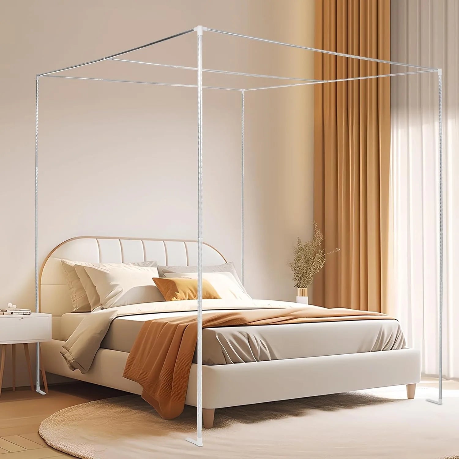 2*2*2m Bed Frame Column Full Size Stainless Steel Square Bed Mosquito Grid Beam Suitable for Metal Bed Wood Bed (Only Frame)