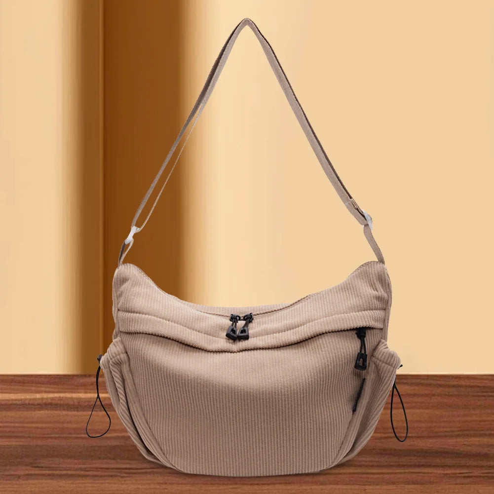 Corduroy Stylish Dumpling Bag Large Capacity Fashion Shoulder Bag Adjustable Strap Crescent Crossbody Bag Trendy Carrying Bag