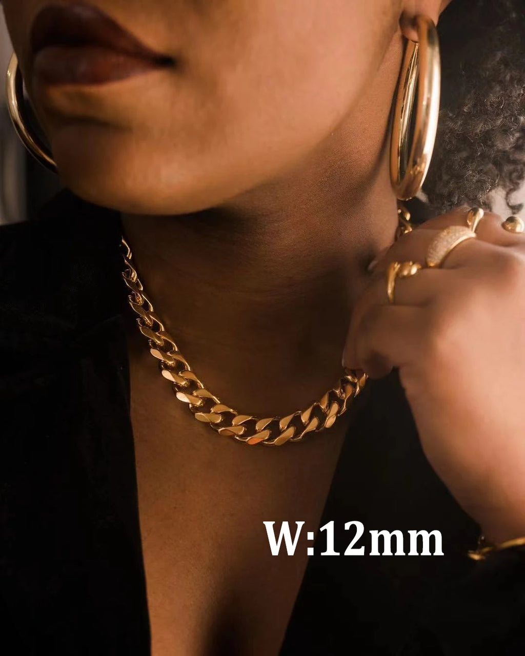 12/14mm Hip Hop Necklace 18K Gold Plated  316L Stainless Steel Cuban Link Chain Bracelet Jewelry For unisex Fashion Jewelry