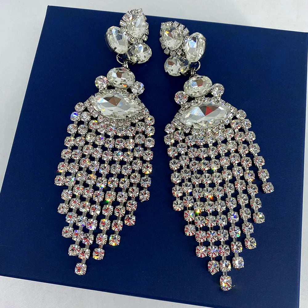 Stonefans Rhinestone Tassel Dangle Earrings Rhinestone for Women Wedding Gift 2023 Luxury Exaggerate Ear Accessories Jewelry