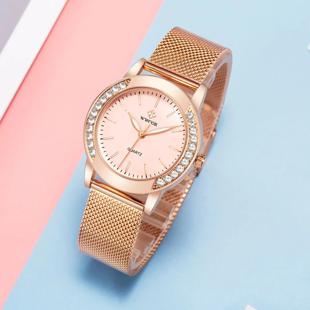 Diamond Watch For WWOOR Women Dress Simple Clock Ladies Quartz Bracelet Wristwatch Elegant Watches Gift For Women Reloj Hombre