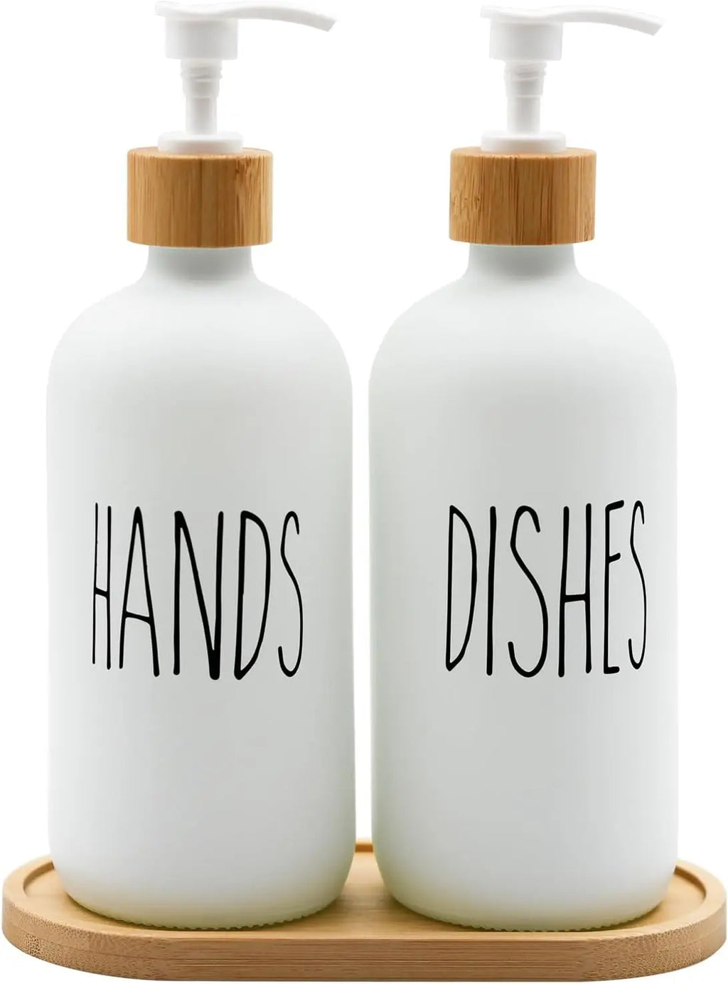 Dish Soap Dispenser Set with Bamboo Tray Kitchen Soap Dispenser Set Glass Matte Hand and Dish Soap Dispenser Set