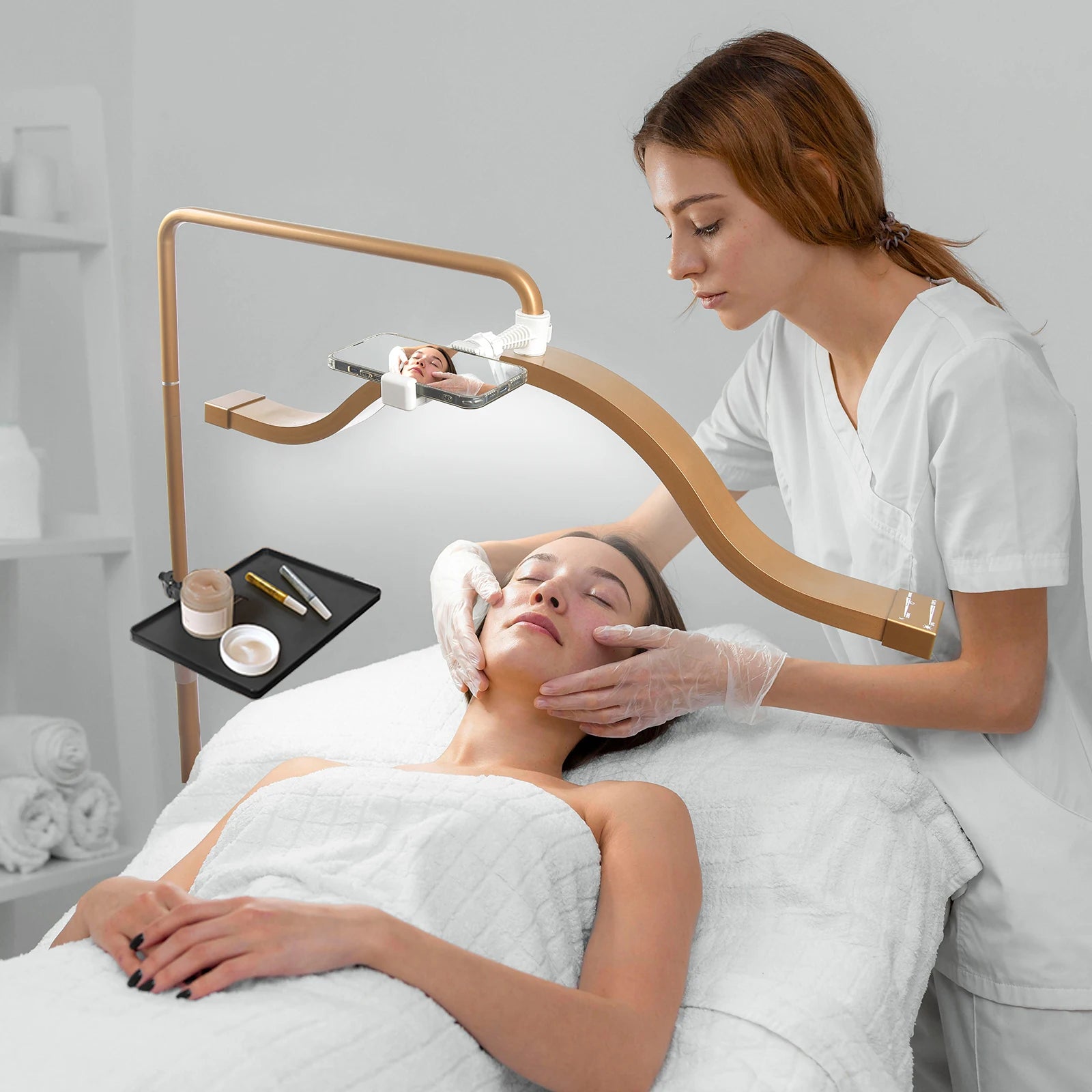 Fosoto 45W Half-Moon LED Floor Lamp – Shadow-Free Ring Light for Lashes, Facials, Tattoo, and Video Streaming