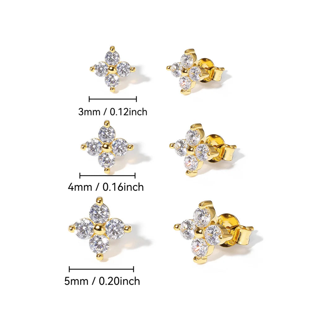Dainty Flower Stainless Steel Butterfly Stud Earrings for Women Cartilage Ear Ring Cute Zircon Gold Color Clover Jewelry Gift