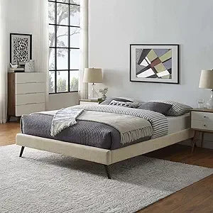 Modway Loryn Faux Leather Queen Platform Bed Frame with Wood Slat Support in White