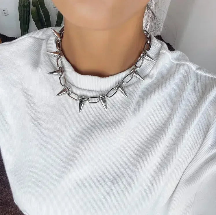 Fashion Punk Spike Chokers Necklaces Goth Rivet Collar Choker Necklace Metal Spike Link Chain Unisex Rock Night Club Jewelry
