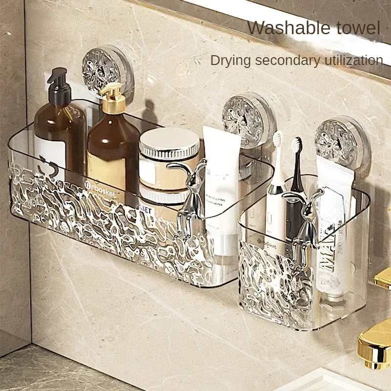 Shower Suction Cup Shelf Basket Light Glacier Pattern One Second Installation bathroom Organizer Storage Rotaeting to Suck Remov