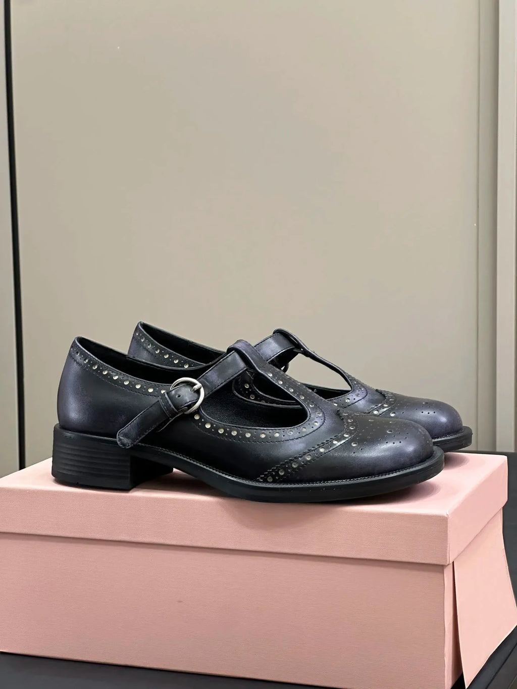 Women's Shoes Mary Jane Leather T-strap Brogue Shoes Monk Strap