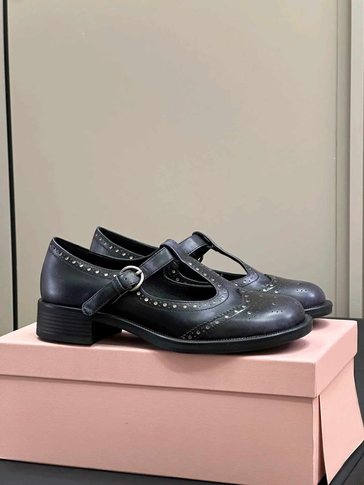 Women's Shoes Mary Jane Leather T-strap Brogue Shoes Monk Strap