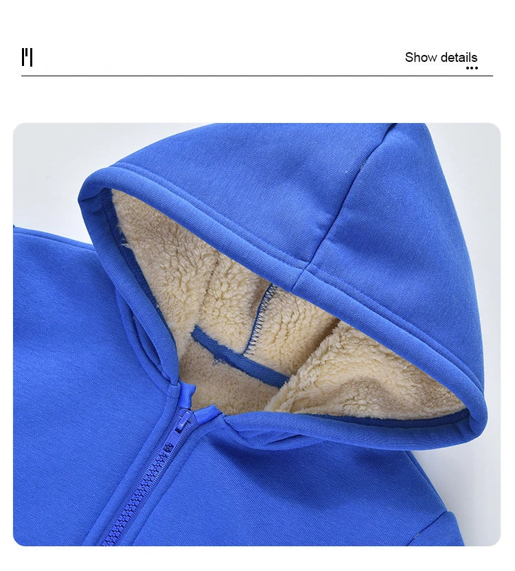 Unisex Winter Fleece Hoodies for Boys Sweatshirt Casual Thicken Warm Kids Zipper Coat Tops 8 9 10 12 Years Girls Clothes Cotumes