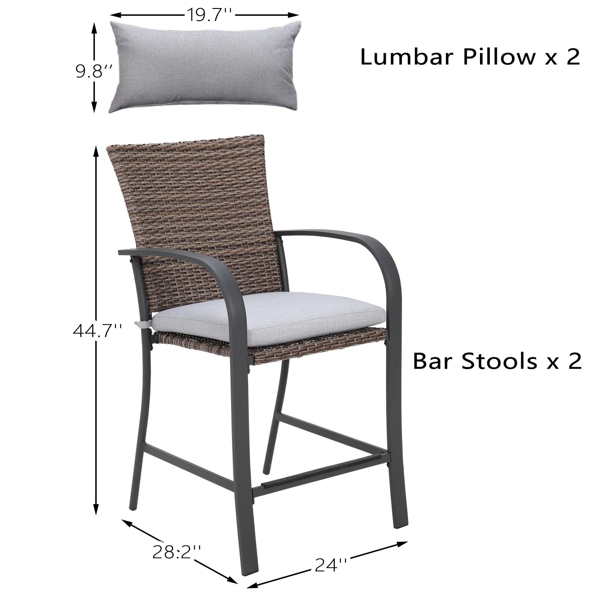 NAGA BAHNA 2pcs Patio Bar Chair with Soft Cushion, Rattan Wicker Outdoor Furniture Set for Backyards, Lawn, Deck, Poolside