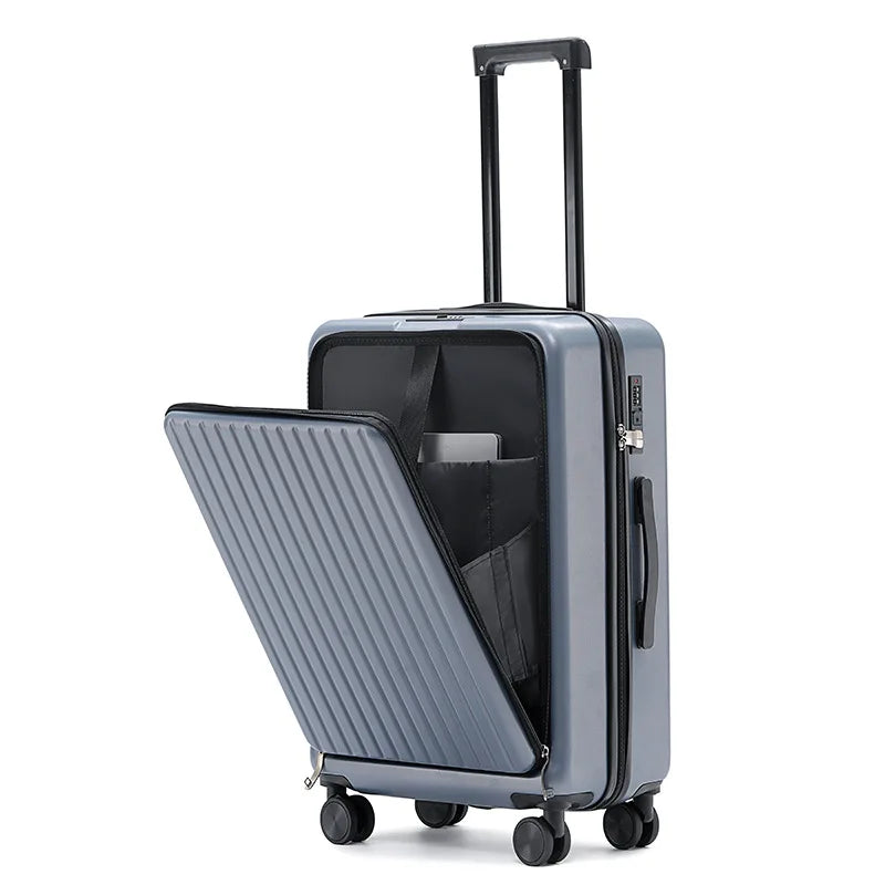 20 Inch Cabin Suitcase Front Opening Spinner Wheel Travel Rolling Luggage For Men Women Trolley Case With TSA Lock USB Charging