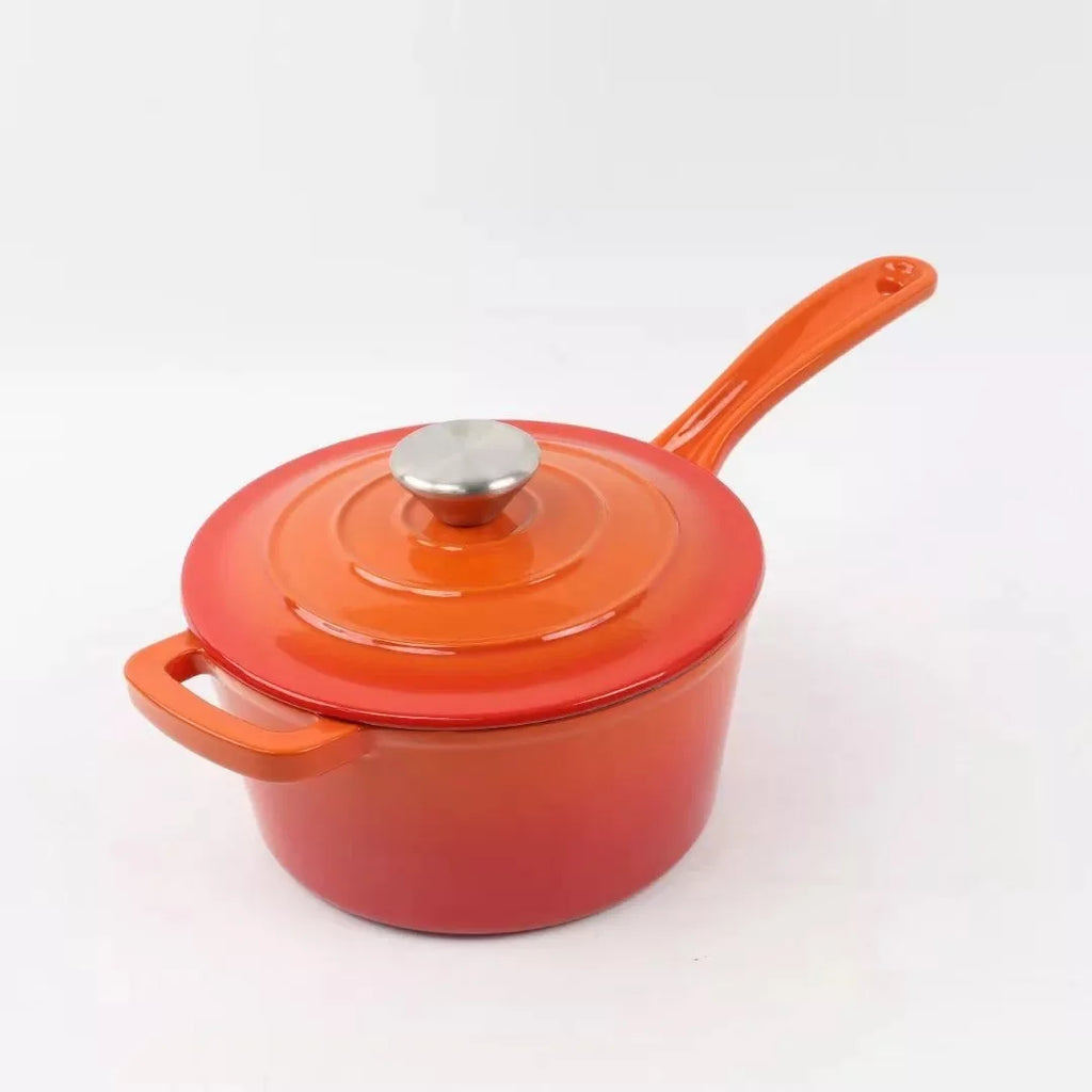 Enameled Cast Iron Saucepan 2 Quart Sauce Pan Nonstick Enamel Coating Pot For Stove Top and Oven Cooking Even Heat Distribution