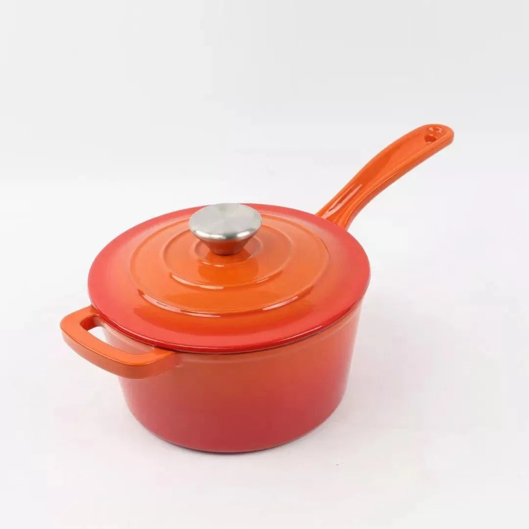 Enameled Cast Iron Saucepan 2 Quart Sauce Pan Nonstick Enamel Coating Pot For Stove Top and Oven Cooking Even Heat Distribution