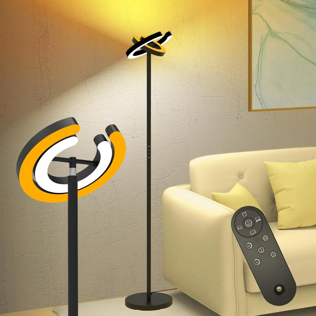 Modern Standing LED Floor Lamp with 2 Rotatable Lights, Remote & Touch Control, Bright Stepless Dimmable, Ideal for Living Room