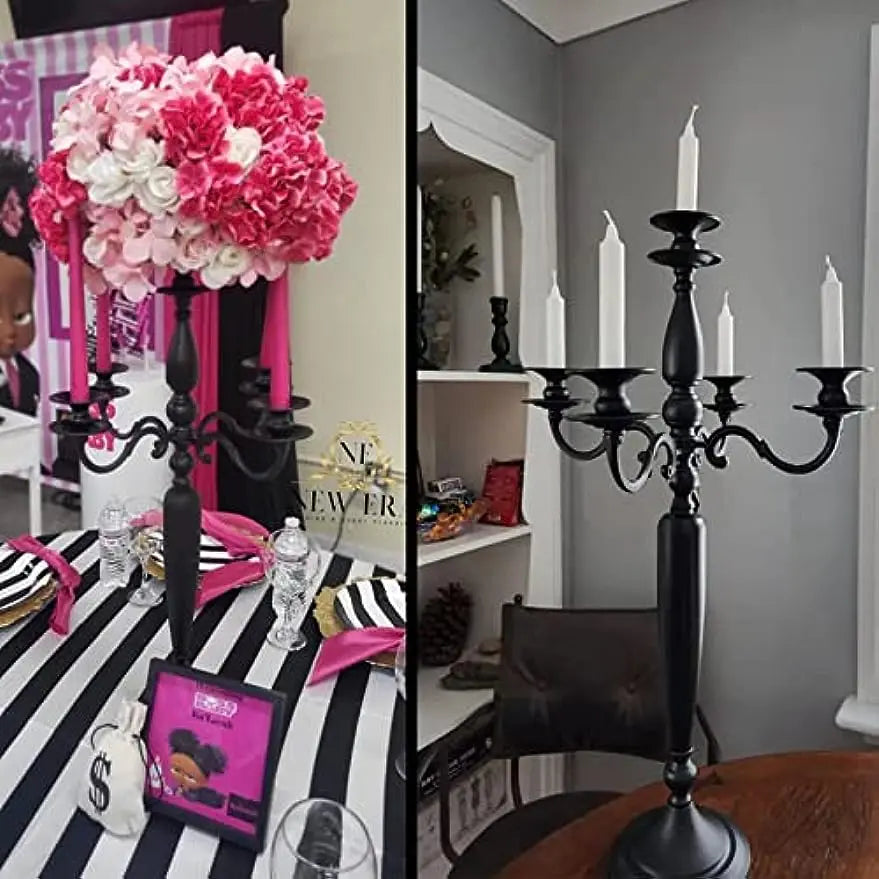 Black Gold Floor Candelabra Taper Candle Holders 5 Arms Candlestick Table Decoration Wedding Party Table Centerpieces