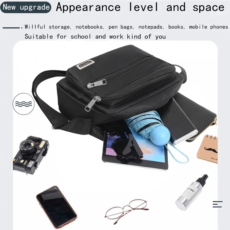 Men's business bag with double pockets, can be worn crossbody or over the shoulder, suitable for business trips.