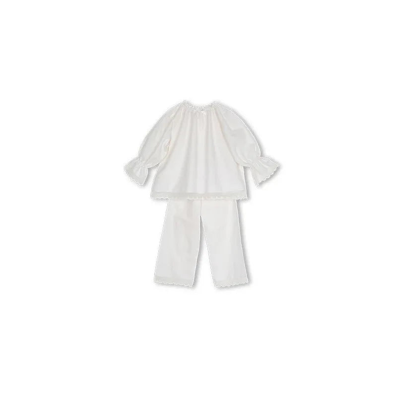 Girls' Home Clothes 2022 Spring And Summer New Lace Edge Girls' Pajamas Two-Piece Cotton 30% Silk Pajamas Children's Clothing