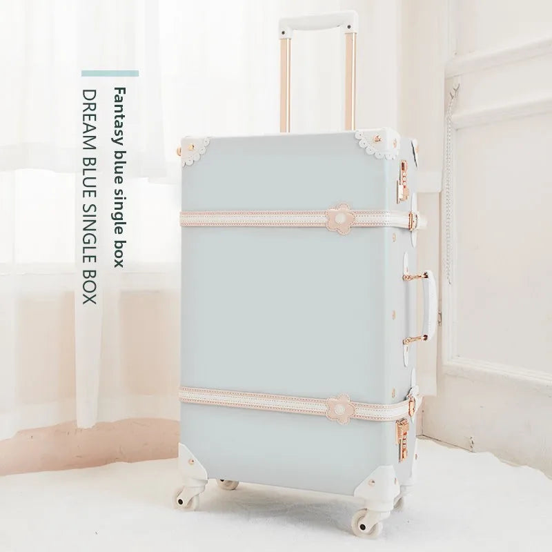 Vintage Style Luggage Carry On Trolley Suitcase With 360° Wheels For Women Men In Pink 20 22 24 26 Inch Cute Retro Travel Bag