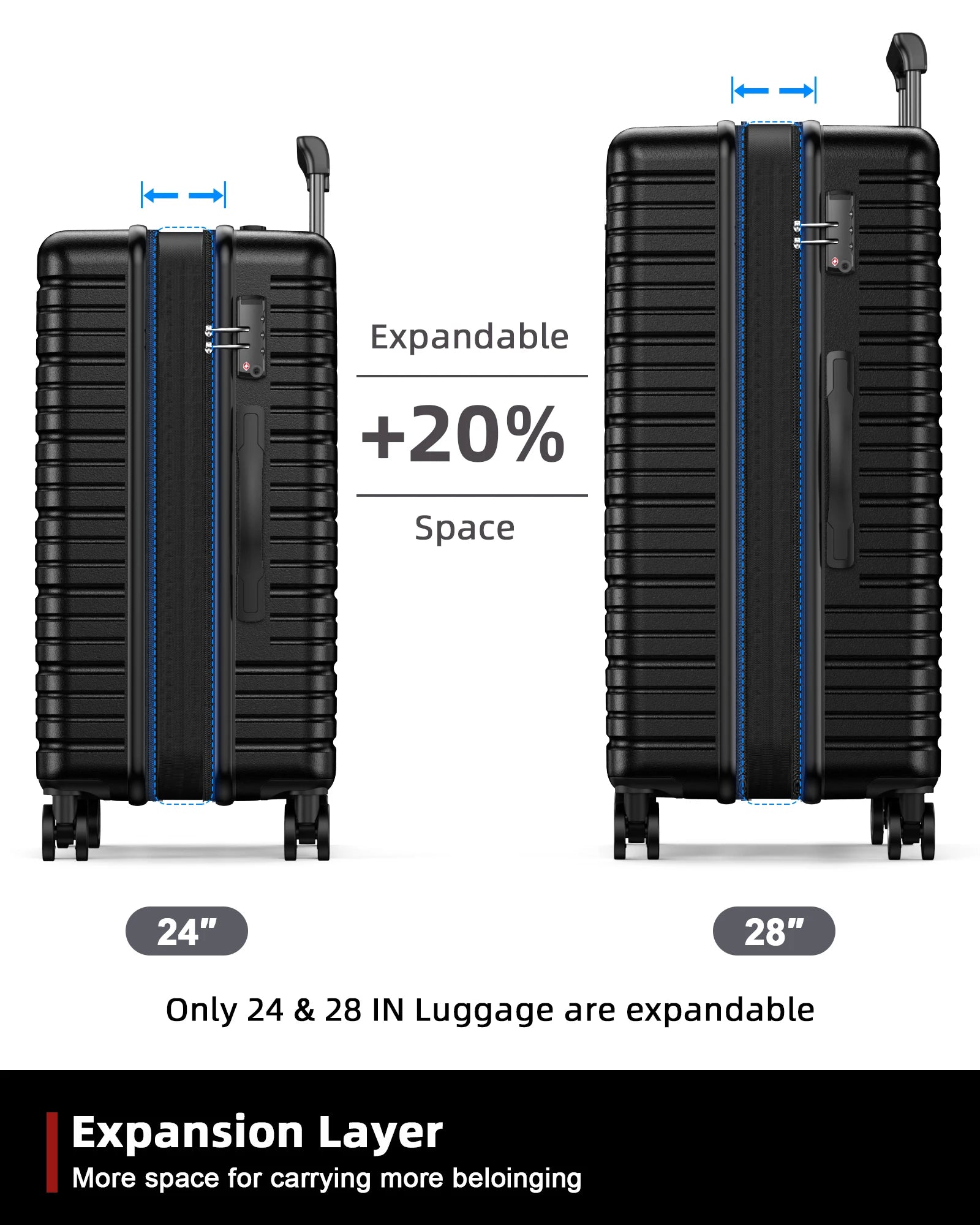 Luggage Sets 3 Piece 20/24/28 Inch Expandable Hardside Lightweight Durable Suitcases with Spinner Wheels, TSA Lock For Women Men