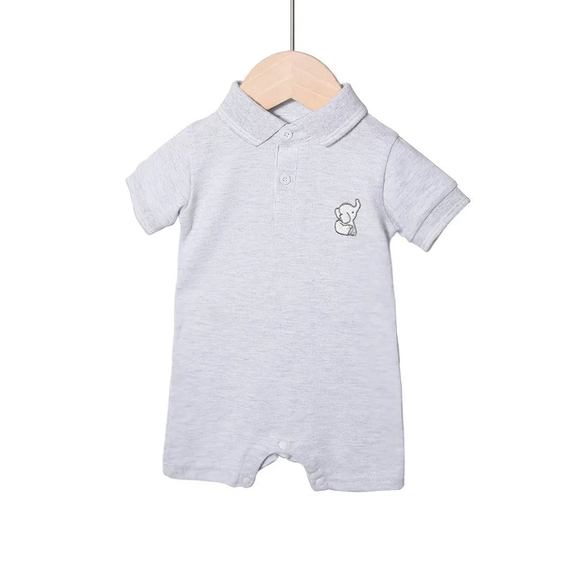 Spring/Summer Baby Short sleeved Polo Collar Flat Feet Jumpsuit Solid Color Baby Cotton Child Accessories