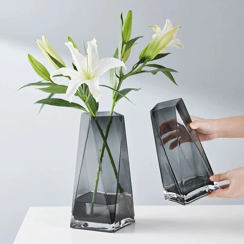 Modern Simple Transparent Geometric Three-dimensional Diamond Glass Vase Creative Living Room Water Culture Flower