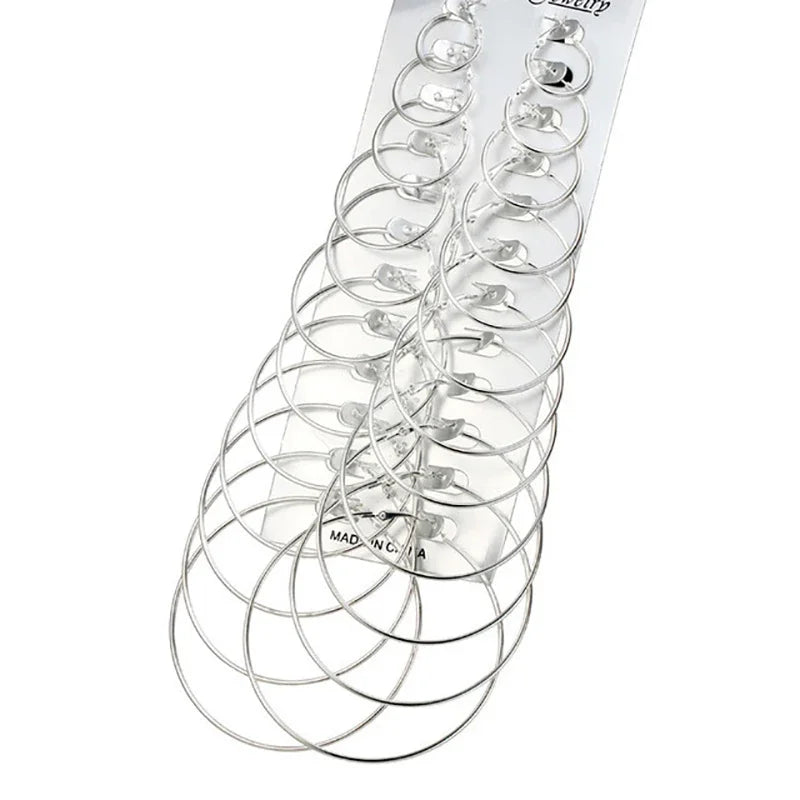 12Pairs/6Pairs Simple Punk Hoop Earrings Set Big Circle Earrings Jewelry for Women Girls Ear Hoops Earring Round Oversized