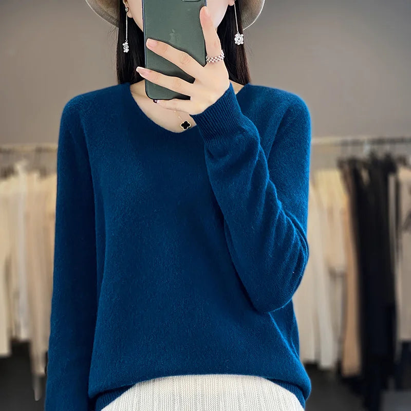 Sweater For Women 100% Merino Wool V Neck Sweater Fall Winter Basic Warm Pullovers Long Sleeve Soft Knit Jumpers Female Clothing
