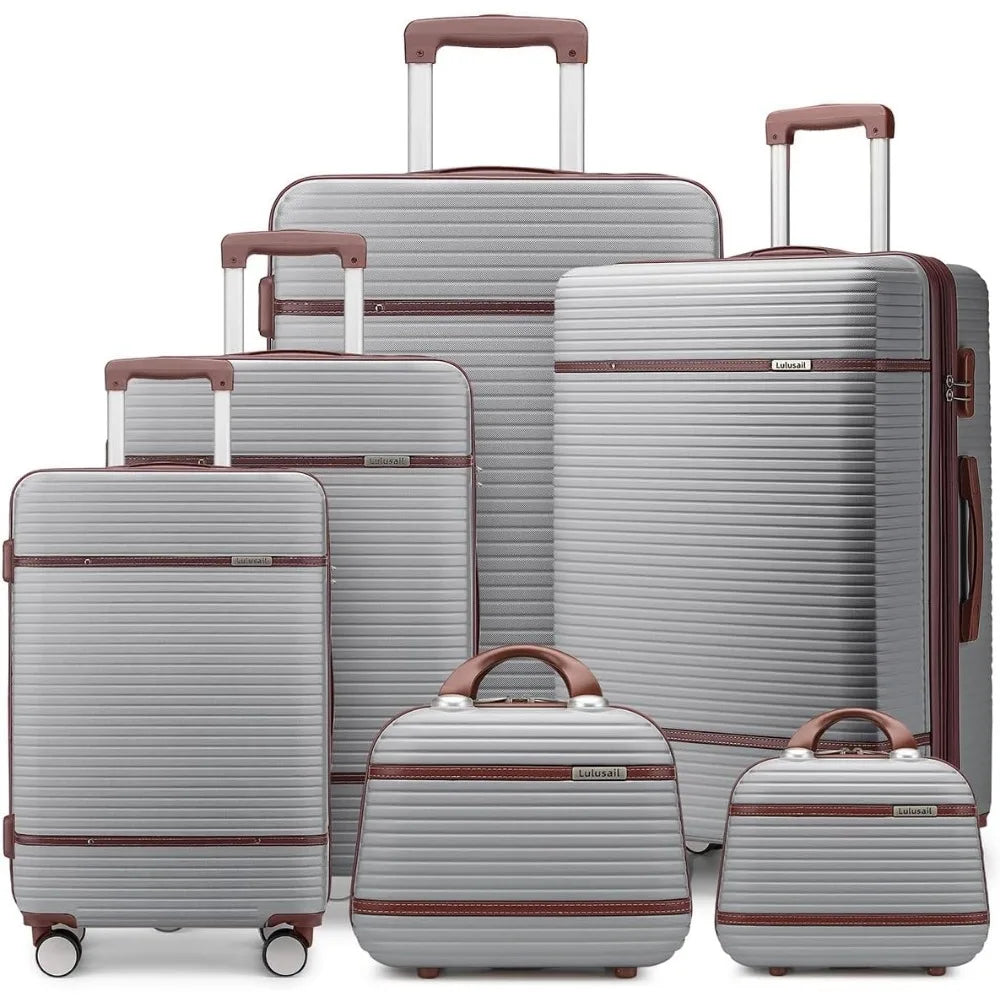 Luggage Sets 6 Piece with two Cosmetic Case, Expandable(Only 28 & 24") Hardside Luggage with 360° Spinner Wheels, Durable Luggag