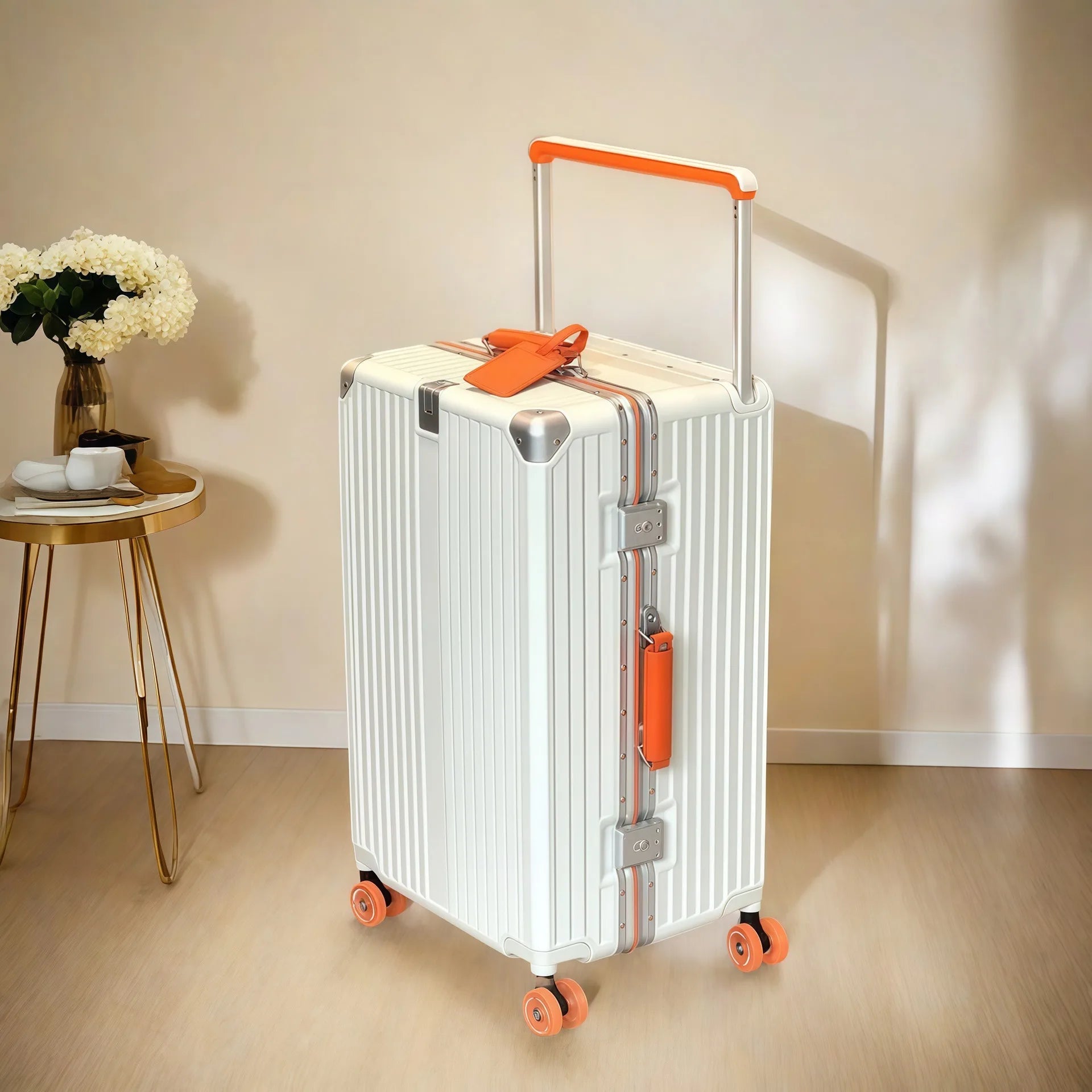 Wide Handlebar Rolling Luggage Large Capacity Travel Aluminum Frame Trolley Suitcase with Colorful Silent Spinner Wheel TSA Lock