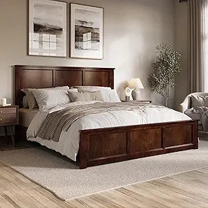 Walnut AFI Charlotte King Size Solid Wood Platform Bed with Matching Footboard