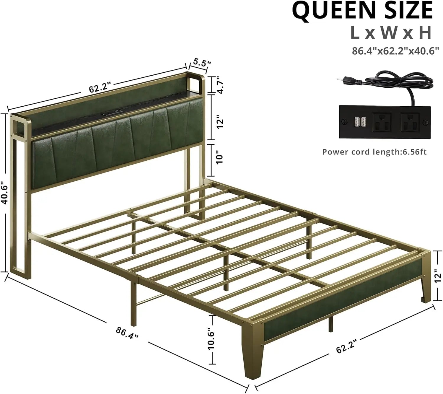 LIKIMIO XL Twin / Queen Bed Frame, Storage Headboard with Charging Station, Solid and Stable, No Box Spring Needed