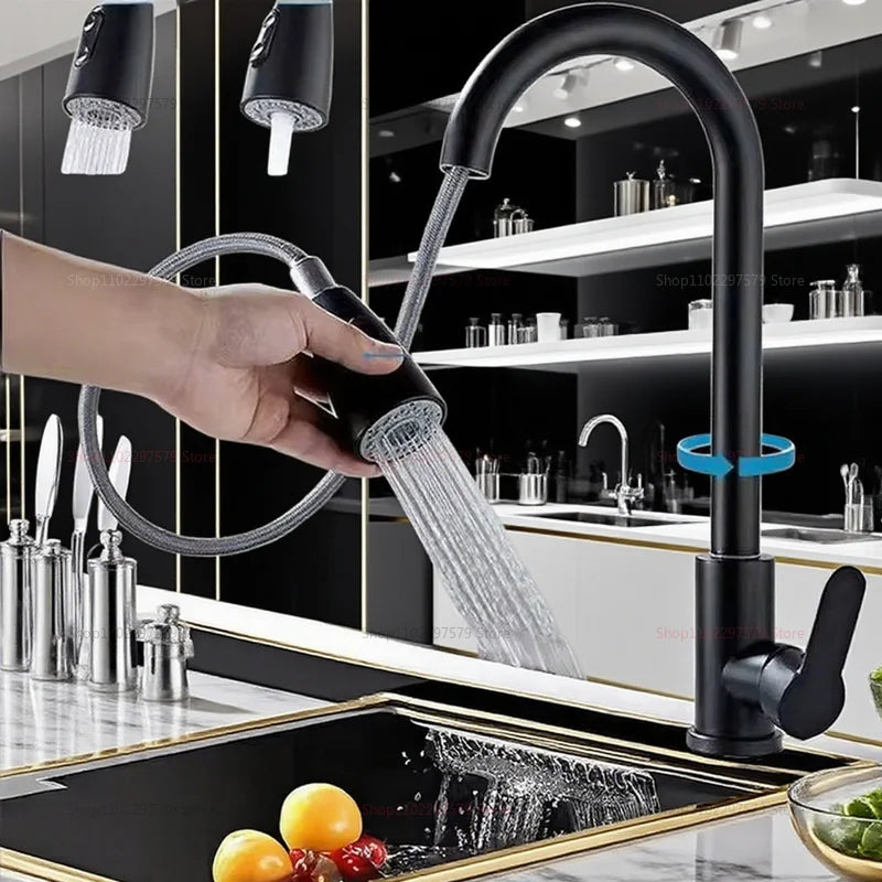 Stainless Steel Kitchen Faucet Single Hole Sprayer 360 Swivel Sink Mixer Faucet with Flow Spray Head for Cooking and Cleaning