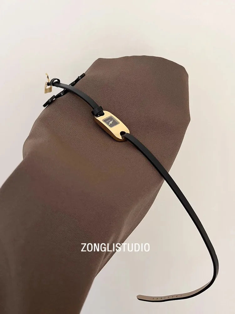 Watches for women twine long strap Watch women vintage leather thin strap waterproof quartz luxury women's watch reloj mujer