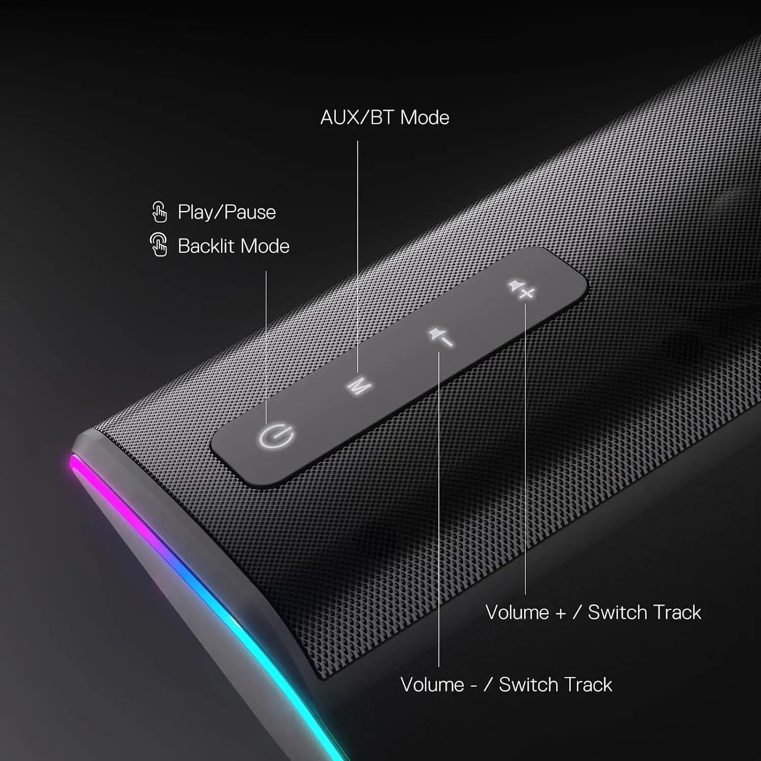 Redragon GS814 Stereo Desktop Speaker, 20W Output, 4 Real Units, BT 5.0/3.5mm AUX, Enhanced Bass, Touch-Control, Dynamic RGB