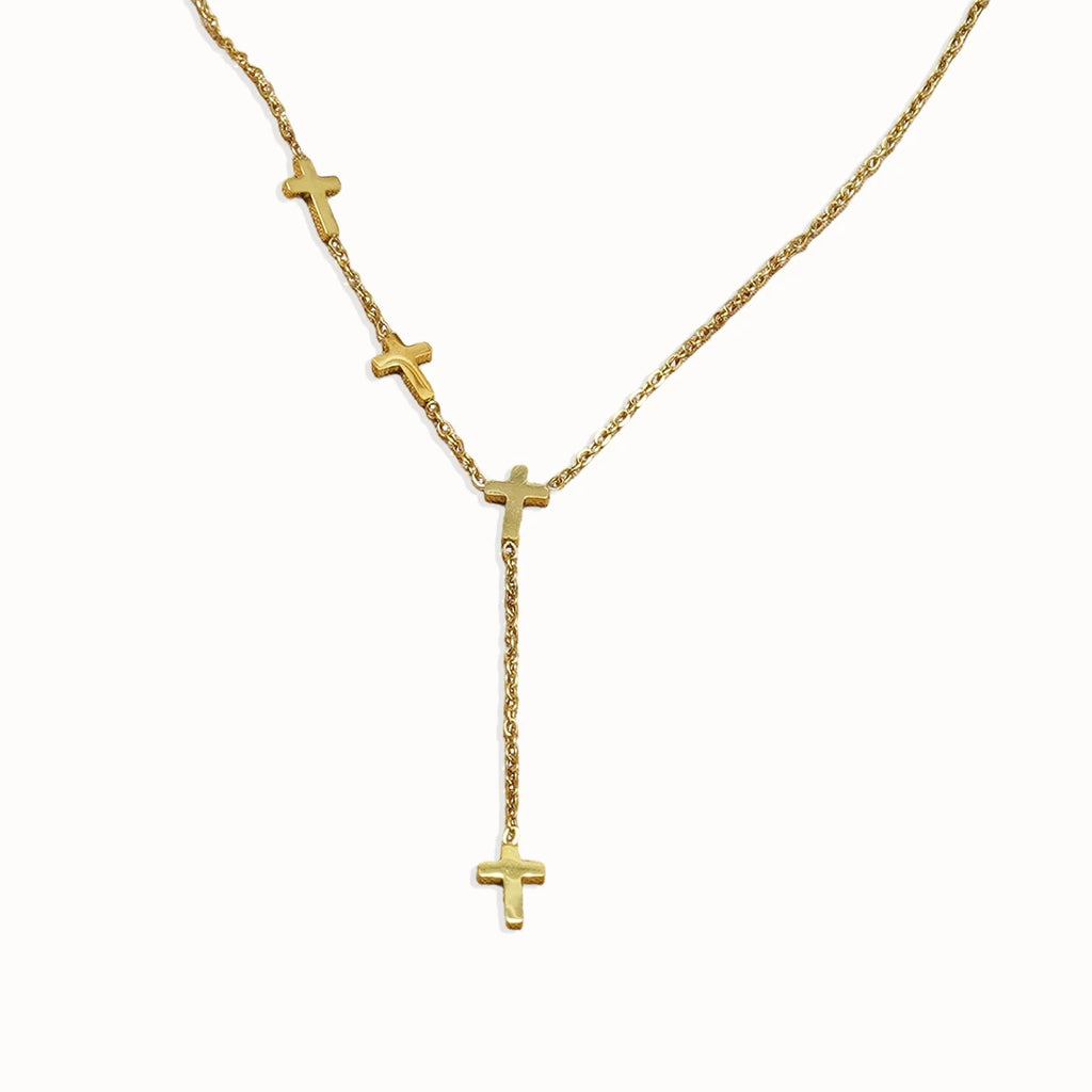 Lxalry 18K Gold Plated Stainless Steel Cross Y Necklace for Women – Waterproof, Tarnish-Free, Faith Jewelry Gift for Birthday, A