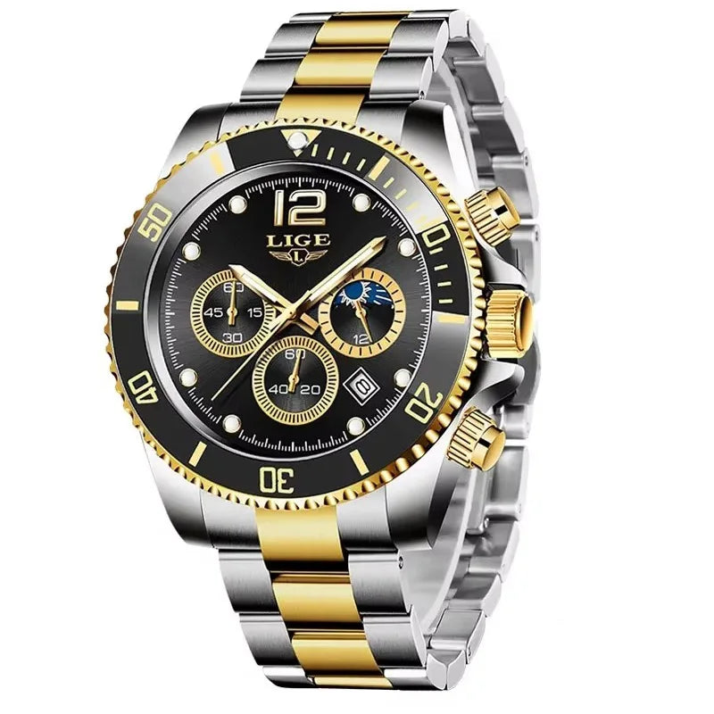 Mens Watches LIGE Top Brand Luxury Watch for Men Waterproof Sports Stainless Chronograph Quartz Wristwatch Relogio Masculino+Box