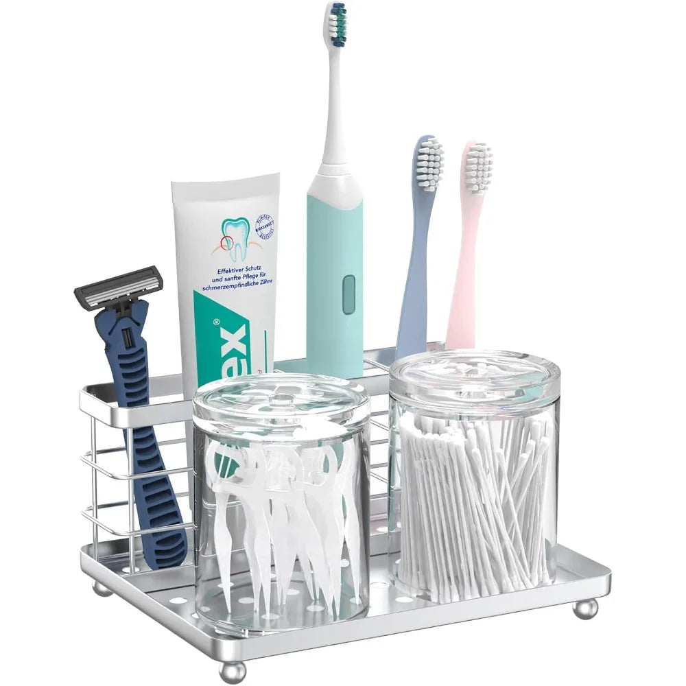 Toothbrush Holders for Bathroom, Toothbrush Holder with Tray, Stainless Steel Holder for Toothbrush Toothpaste, Tooth Brushing