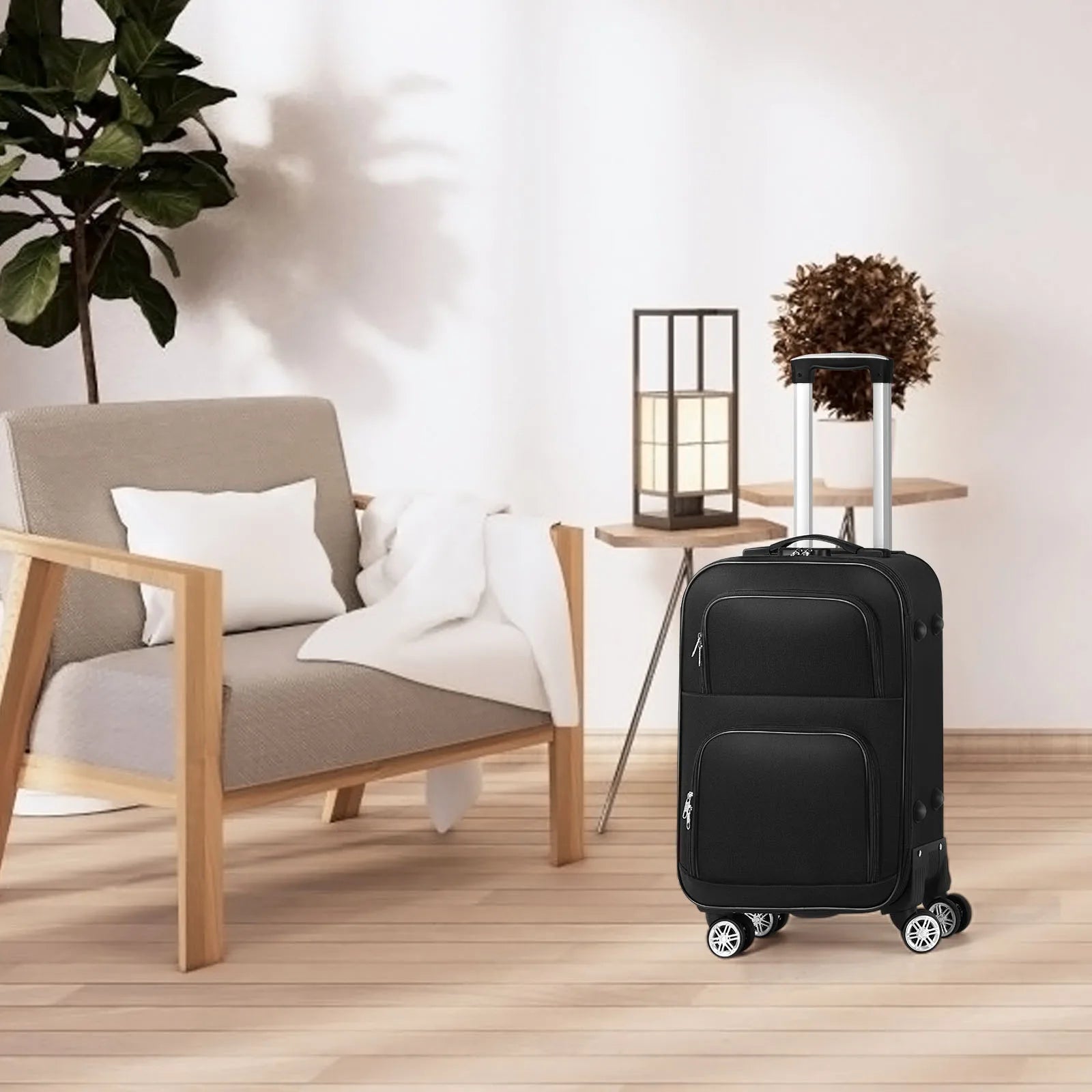 Soft edged travel 20 inch lightweight luggage with rotating wheels, Oxford fabric suitcase with small diagonal fabric
