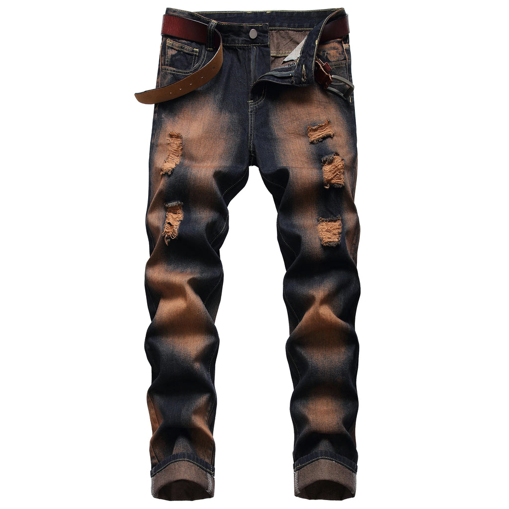 Men's Classic Retro Slim Fit Jeans with Holes; Men's Ripped Denim Pants; Men's Gradient Casual Pants LY051