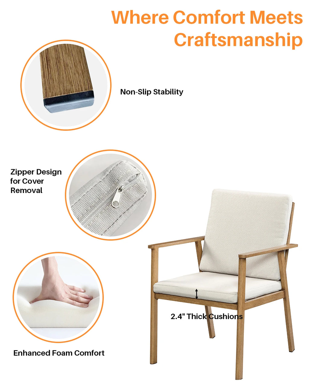 SeeHill 7 Pieces Patio Dining Set for 6, Outdoor Aluminum Dining Patio Table Furniture Set with Umbrella Hole for Garden, Teak