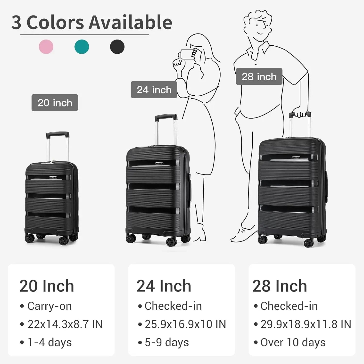 Kono Carry On Luggage 20 Inch Expandable 22x14x9 Airline Approved Hard Shell Travel Trolley 4 Spinner Wheels Lightweight