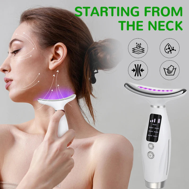 7-color LED facial massage device - USB rechargeable beauty instrument, multi-functional beauty tool, suitable for Christmas