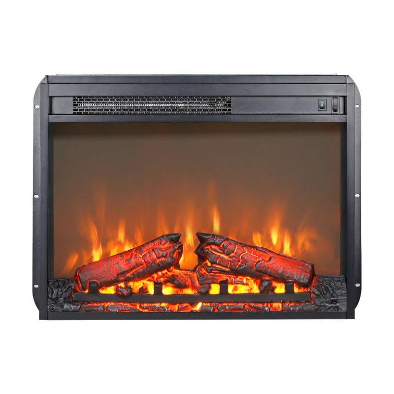 23" Electric Fireplace Insert  3D Infrared Heater with IR Remote  Glass View  Adjustable Realistic Logs & Flames  Indoor Use