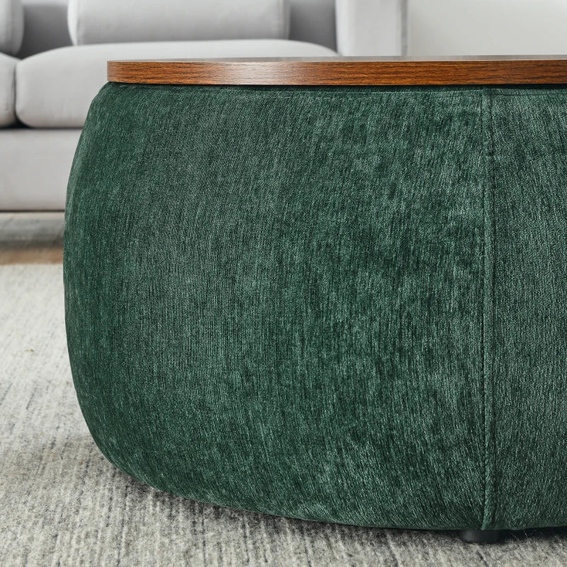 Round Storage Ottoman 2 In 1 Function Work As End Table And Ottoman With Small Seat Green
