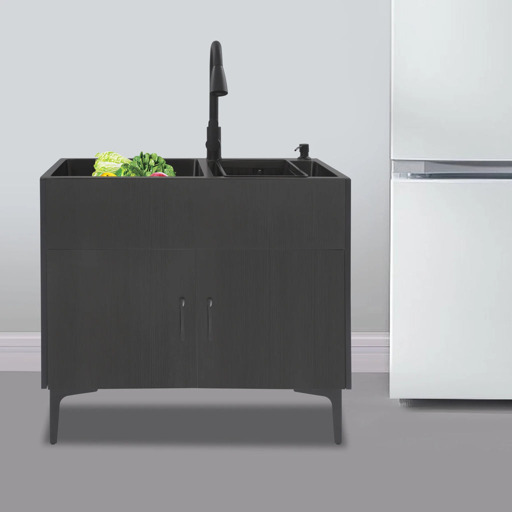 Laundry Sink with Cabinet Sink with Pull-Out Faucet and Cabinet Freestanding Kitchen Sink