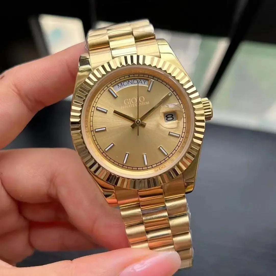 Luxury Mens WoAutomatic Watch for Men Mechanical Watches 904L Stainless Steel Black Blue Rome Dial Rose Gold Yellow Daydate