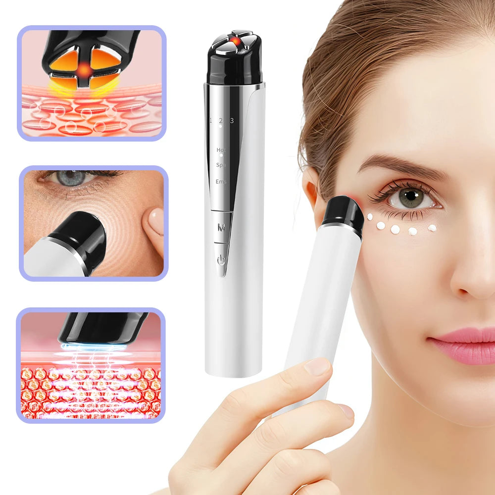 EMS Eye Beauty Device Heat Vibration Eye Massager Anti Dark Circle Remove Eye Bags Red Light Therapy Face Lift Wand Massage Pen